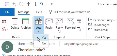 vote button in outlook 365
